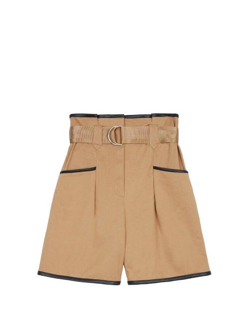 Matchesfashion.com Self-portrait - Satin-bound Paperbag-waist Twill Shorts - Womens - Beige