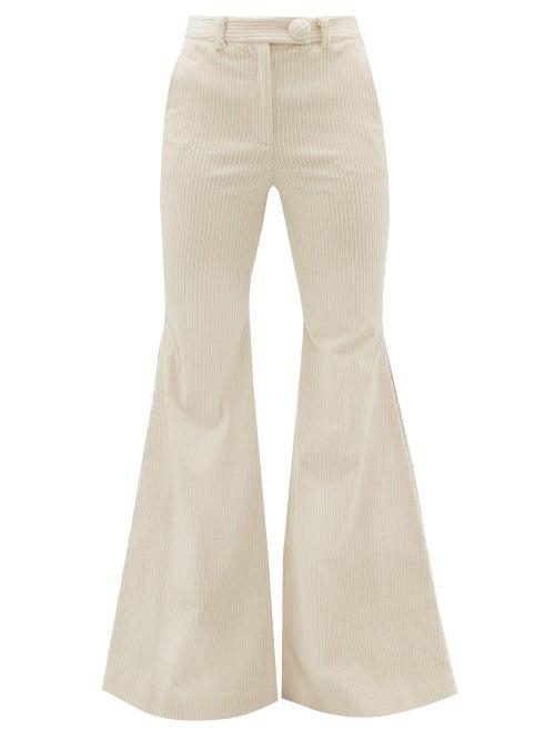 Matchesfashion.com Sara Battaglia - Cotton Blend Jumbo Corduroy Flared Trousers - Womens - Cream