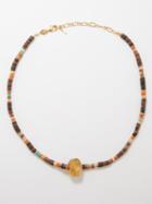 Anni Lu - Tulum Beaded 18kt Gold-plated Necklace - Womens - Brown Multi