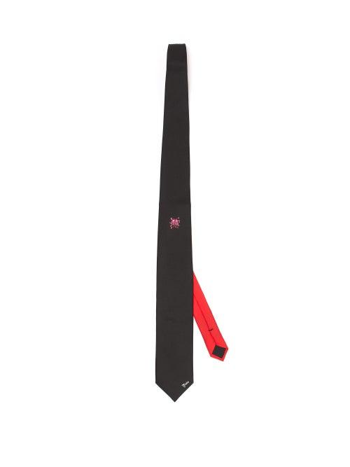 Matchesfashion.com Prada - Heart Print Two Tone Silk Tie - Mens - Black Multi