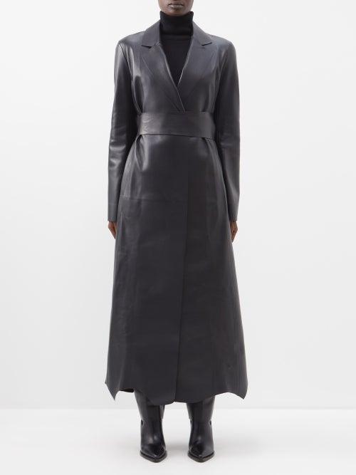 Chlo - Longline Leather Wrap Coat - Womens - Black