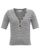 Frame - Buttoned Striped Organic-cotton Jersey T-shirt - Womens - Blue White