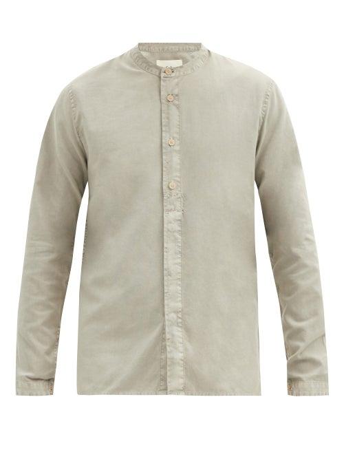 Matchesfashion.com Folk - Grandad-collar Box-pleated Cotton Shirt - Mens - Grey