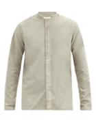 Matchesfashion.com Folk - Grandad-collar Box-pleated Cotton Shirt - Mens - Grey