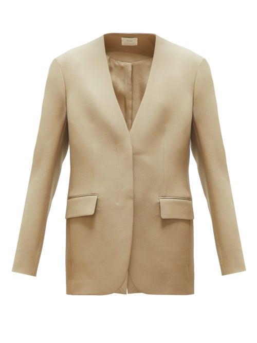 Matchesfashion.com The Row - Murray Collarless Twill Blazer - Womens - Beige