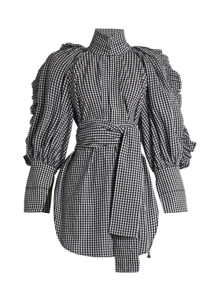Ellery Angelface High-neck Ruffle-trimmed Gingham Top