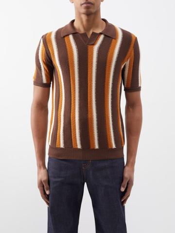 Sasquatchfabrix. - Roots Striped Cotton Polo Shirt - Mens - Brown Multi