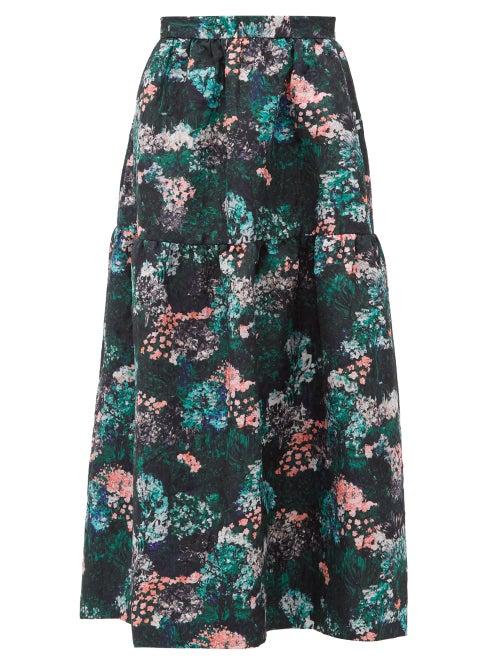 Matchesfashion.com Beulah - Gia Forest Floral Jacquard Drop Waist Skirt - Womens - Green Multi