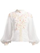 Matchesfashion.com Thierry Colson - Teresa Floral Embroidered Cotton Blouse - Womens - White Multi