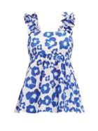 Matchesfashion.com Borgo De Nor - Tilly Floral Print Ruffle Trim Cotton Top - Womens - Blue White