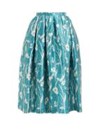 Matchesfashion.com Rochas - High Rise Floral Print Satin Midi Skirt - Womens - Blue Multi