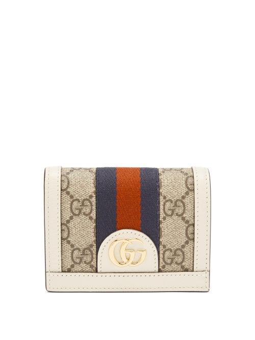 Gucci - Ophidia Gg-jacquard Web-stripe Leather-trim Wallet - Womens - Beige White