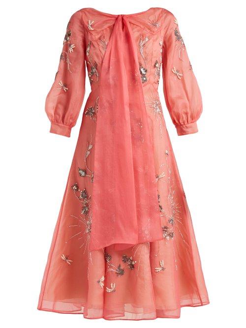 Matchesfashion.com Erdem - Zelena Astaire Beaded Silk Organza Dress - Womens - Pink