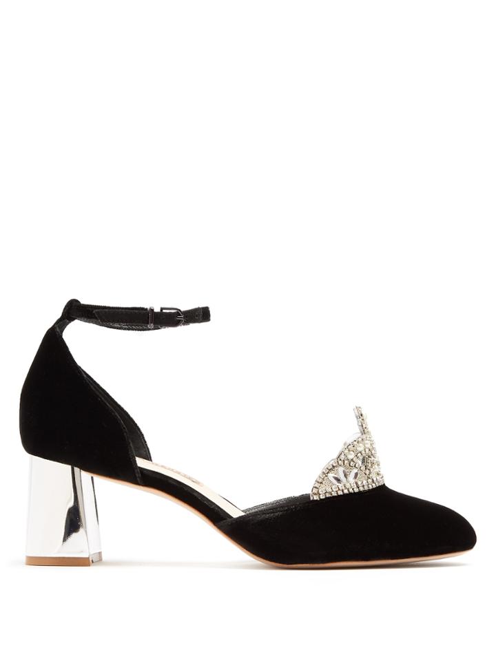 Sophia Webster Royalty Embellished Tiara-front Velvet Pumps
