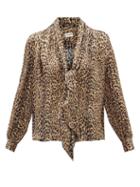 Saint Laurent - Plunge-front Leopard-print Silk Blouse - Womens - Multi