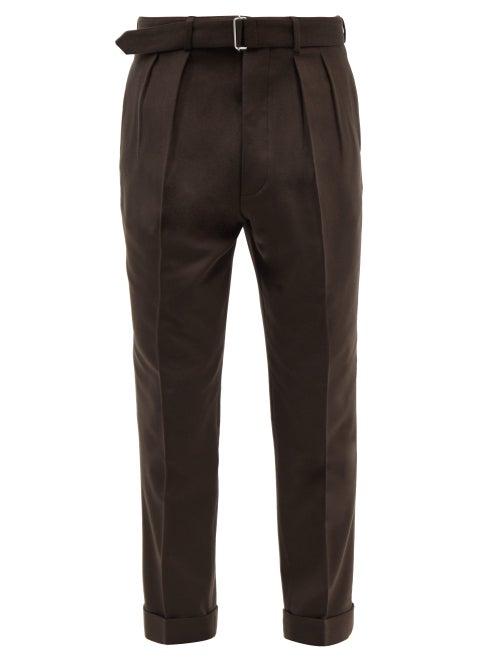 Officine Gnrale - Pierre Pleated Wool Tapered-leg Suit Trousers - Mens - Dark Brown