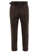 Officine Gnrale - Pierre Pleated Wool Tapered-leg Suit Trousers - Mens - Dark Brown