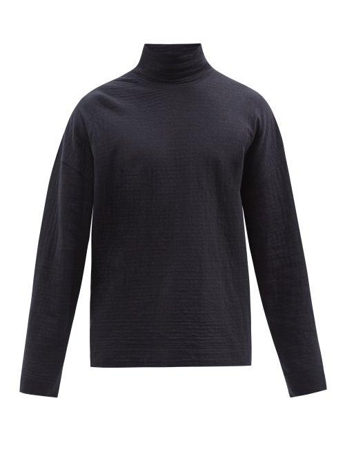 Mens Rtw Raey - Funnel-neck Long-sleeved T-shirt - Mens - Dark Navy