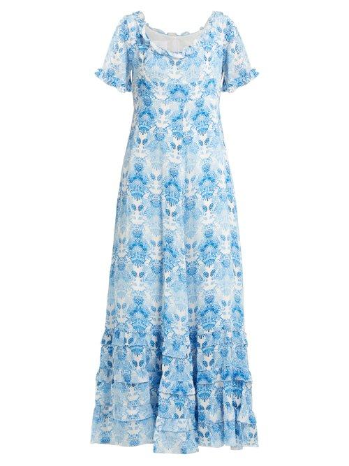 Matchesfashion.com Athena Procopiou - Kalua Floral Print Silk Dress - Womens - Blue White