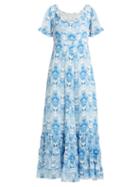 Matchesfashion.com Athena Procopiou - Kalua Floral Print Silk Dress - Womens - Blue White