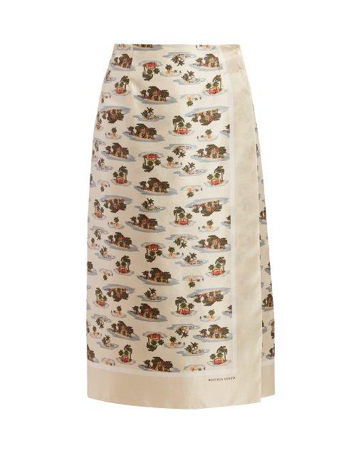 Matchesfashion.com Bottega Veneta - Hawaiian Print Twill Skirt - Womens - Ivory Multi