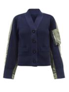 Sacai - Nylon-sleeve Ribbed Cotton-blend Cardigan - Womens - Navy Multi