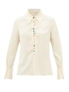 Chlo - Marble-button Embroidered Silk-crepe Blouse - Womens - Beige