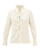 Chlo - Marble-button Embroidered Silk-crepe Blouse - Womens - Beige