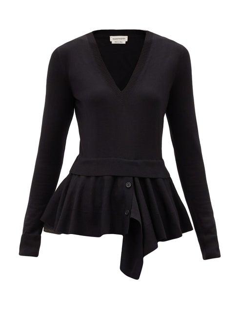 Matchesfashion.com Alexander Mcqueen - Peplum-panel Wool-blend Sweater - Womens - Black