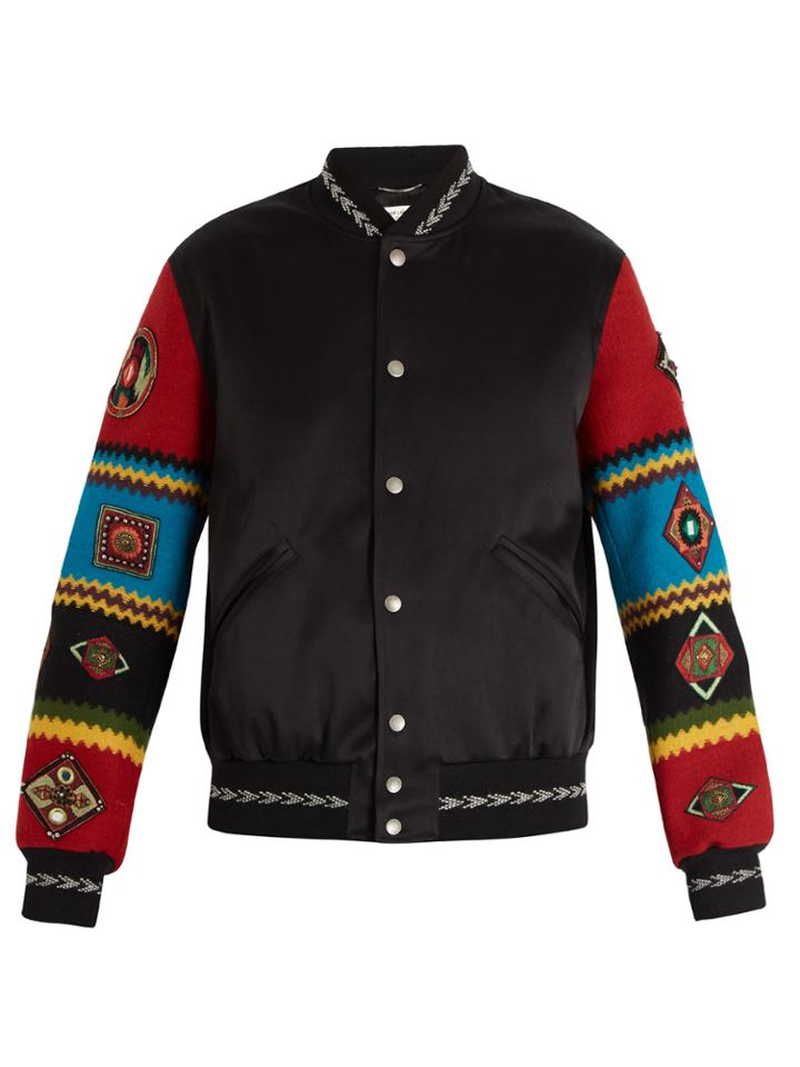 Saint Laurent Sleeve-appliqu Satin Bomber Jacket