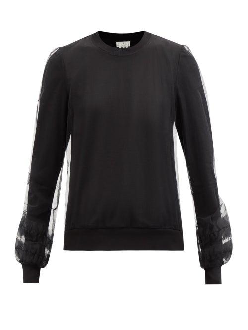 Noir Kei Ninomiya - Tulle-layered Silk-knit Sweater - Womens - Black