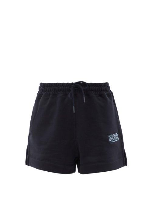 Ladies Rtw Ganni - Software Organic Cotton-blend Track Shorts - Womens - Navy