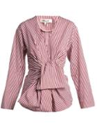 Matchesfashion.com Diane Von Furstenberg - Striped Waist Tie Cotton Blouse - Womens - Red White