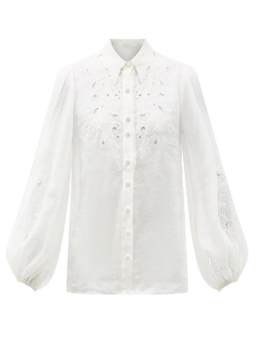 Ladies Beachwear Zimmermann - Nina Broderie-anglaise Ramie Blouse - Womens - Ivory