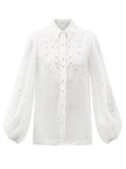 Ladies Beachwear Zimmermann - Nina Broderie-anglaise Ramie Blouse - Womens - Ivory