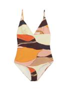 Matchesfashion.com Cala De La Cruz - Antonia V-neck Graphic-print Swimsuit - Womens - Multi