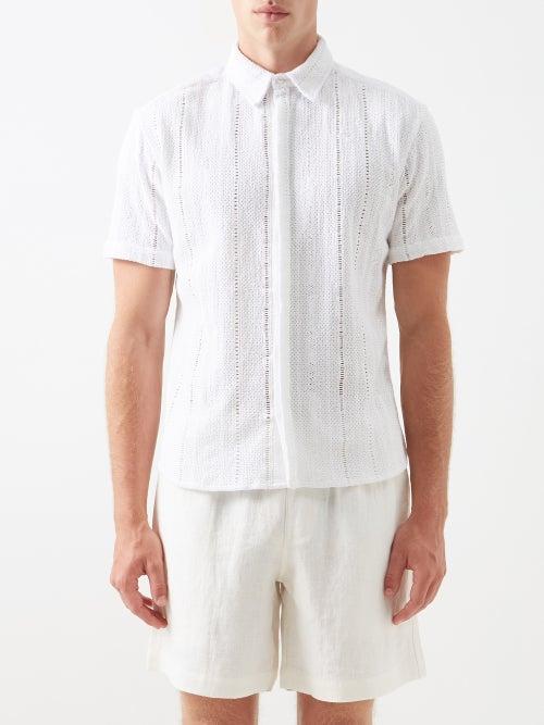 Thorsun - Short-sleeved Open-work Crocheted Cotton Shirt - Mens - White