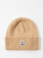 Moncler - Logo-patch Ribbed Wool-blend Beanie Hat - Womens - Copper