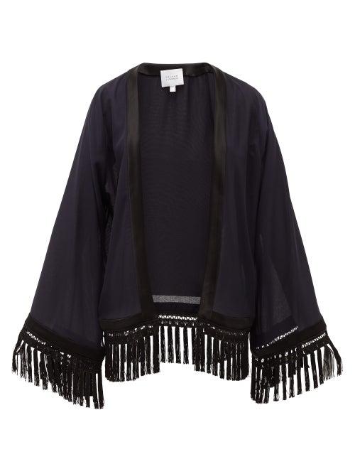 Matchesfashion.com Galvan - Satin-trimmed Fringed Georgette Jacket - Womens - Black Navy
