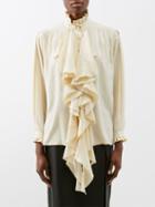Gucci - Ruffled Jacquard Silk Shirt - Womens - Cream