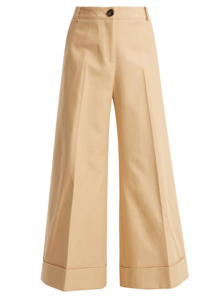 Khaite Carine Cotton-twill Wide-leg Trousers