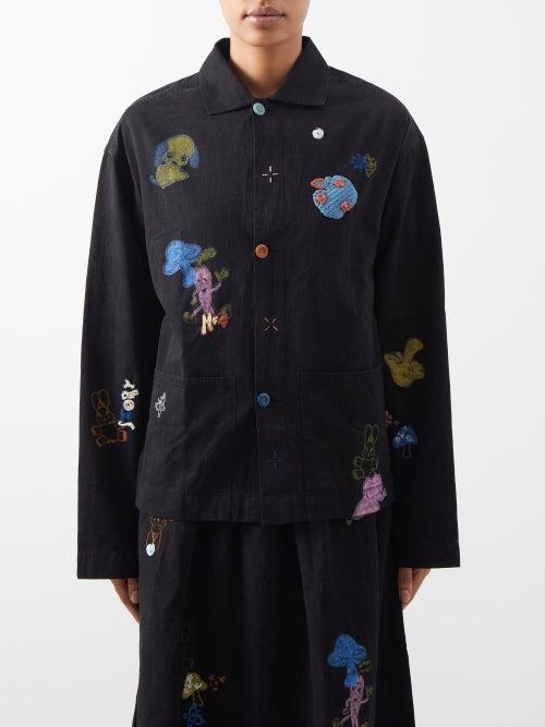 Story Mfg. - Short Of Time Printed Organic-cotton Jacket - Womens - Black Multi