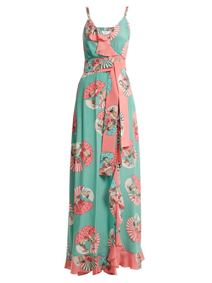Racil Geisha Fan-print Silk Wrap Dress