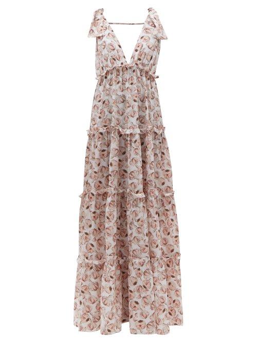 Matchesfashion.com Adriana Degreas - Aglio Print Tiered Silk Dress - Womens - White Print