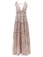 Matchesfashion.com Adriana Degreas - Aglio Print Tiered Silk Dress - Womens - White Print