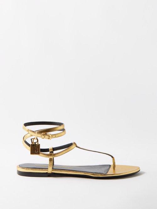 Tom Ford - Padlock Nappa Leather Flat Sandals - Womens - Gold