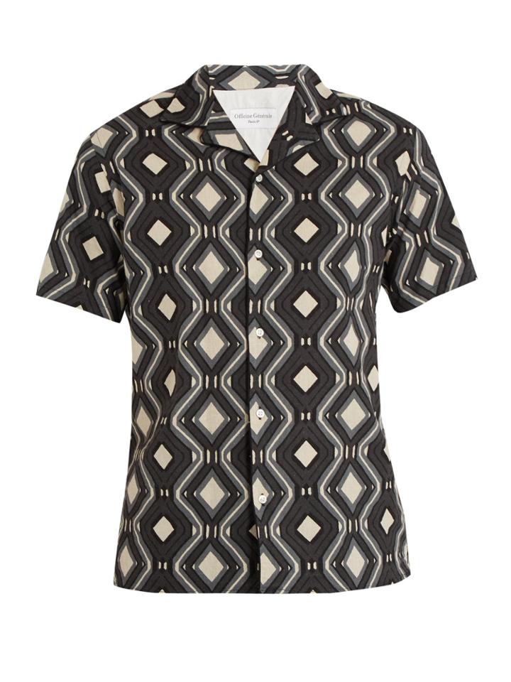 Officine Générale Dario Piping Geometric Print Linen-blend Shirt