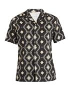Officine Générale Dario Piping Geometric Print Linen-blend Shirt