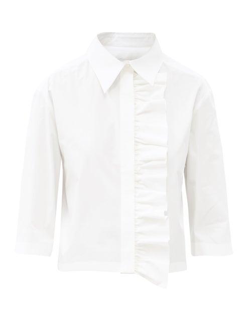 Matchesfashion.com Msgm - Ruffled Cotton-poplin Short-sleeved Shirt - Womens - White