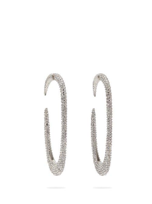 Matchesfashion.com Saint Laurent - Crystal Embellished Hoop Earrings - Womens - Silver